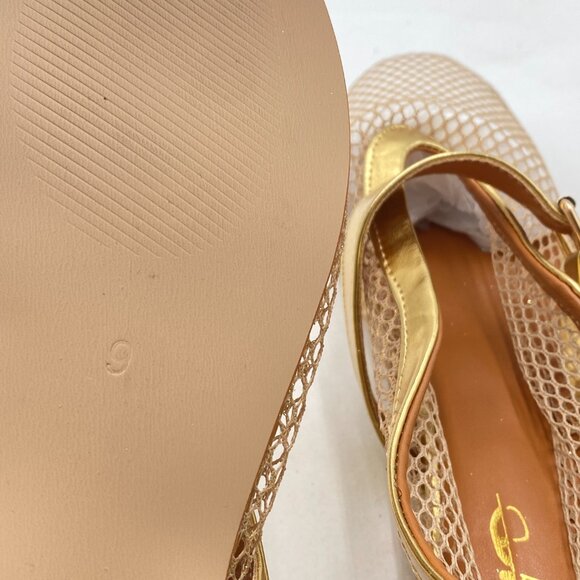 XYD Gold Mesh Ballet Flat Round Toe Single Strap Mary Jane Sparkling Shoes - Picture 6 of 8